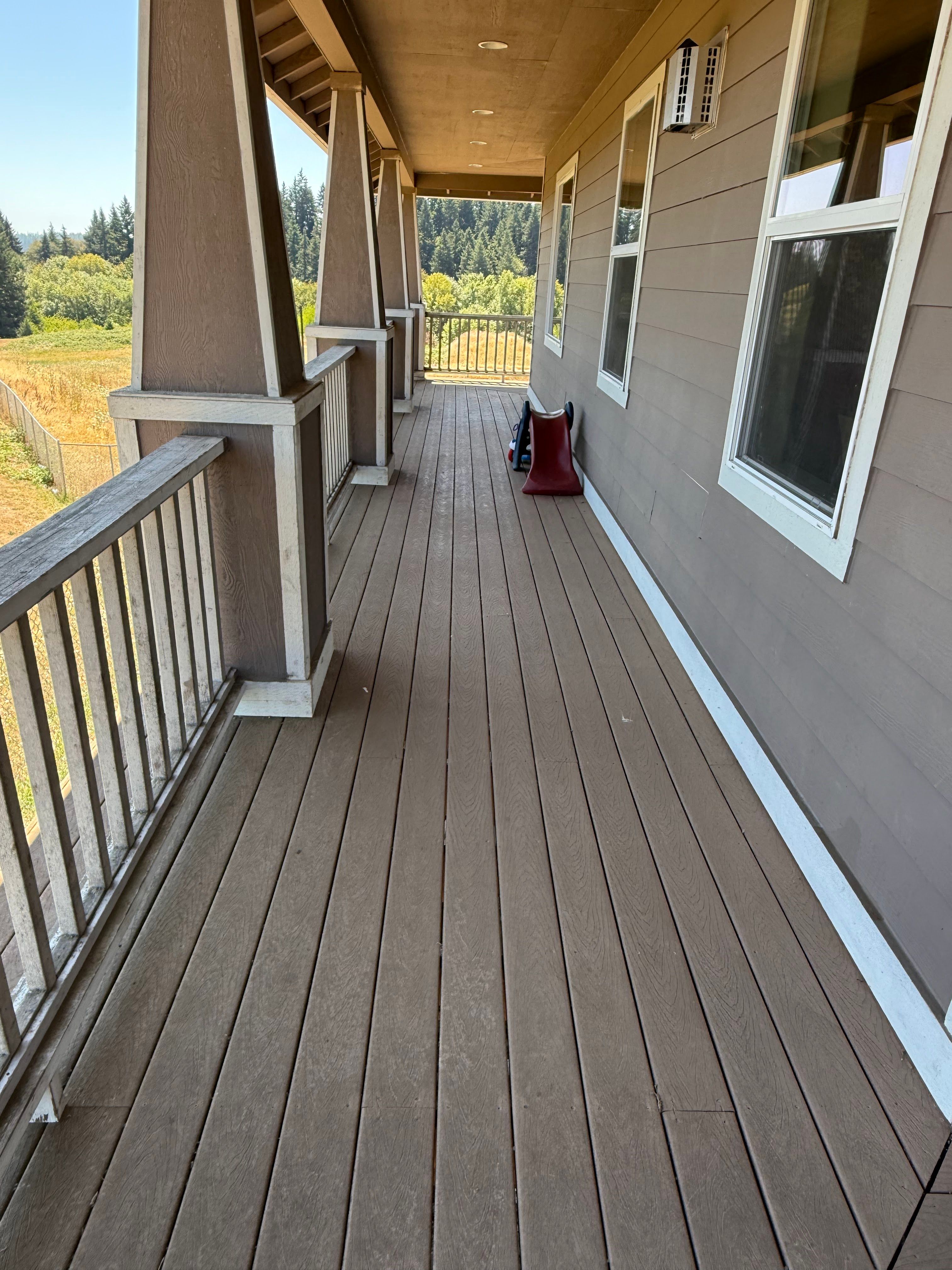 An example of a composite deck, courtesy of a Worth It Exterior Cleaning client in Gaston, Oregon
